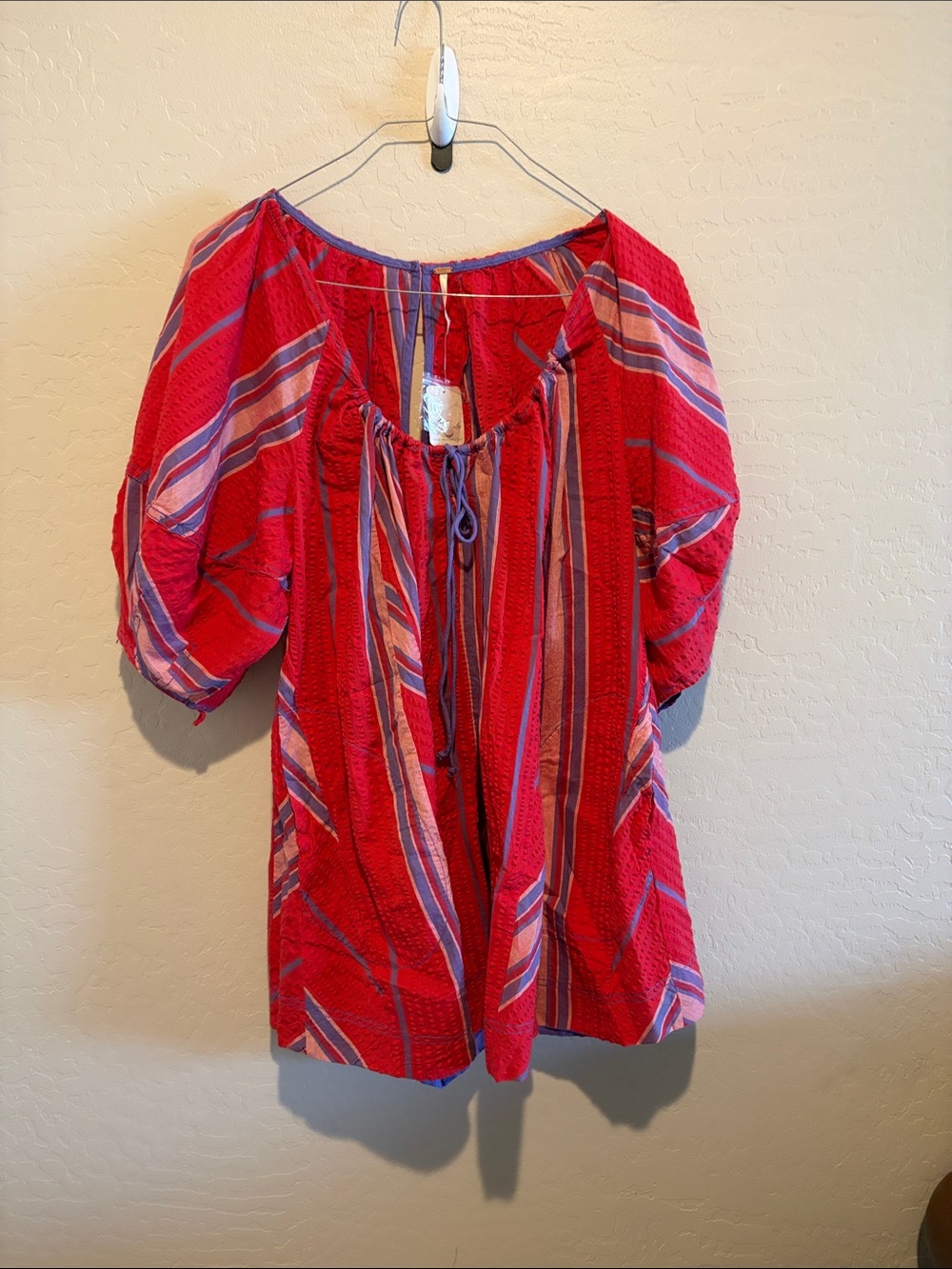 Free People Red Striped Peasant romper